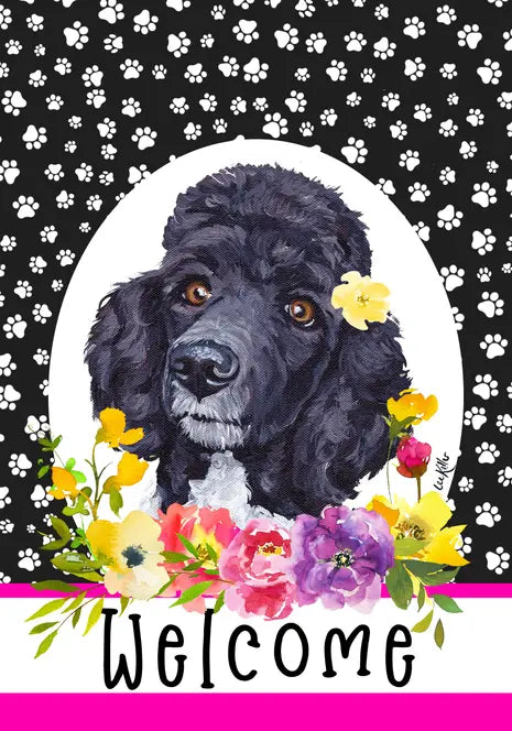 Poodle Black - Hippie Hound Studios Paw Prints  House and Garden Flags Best of Breed