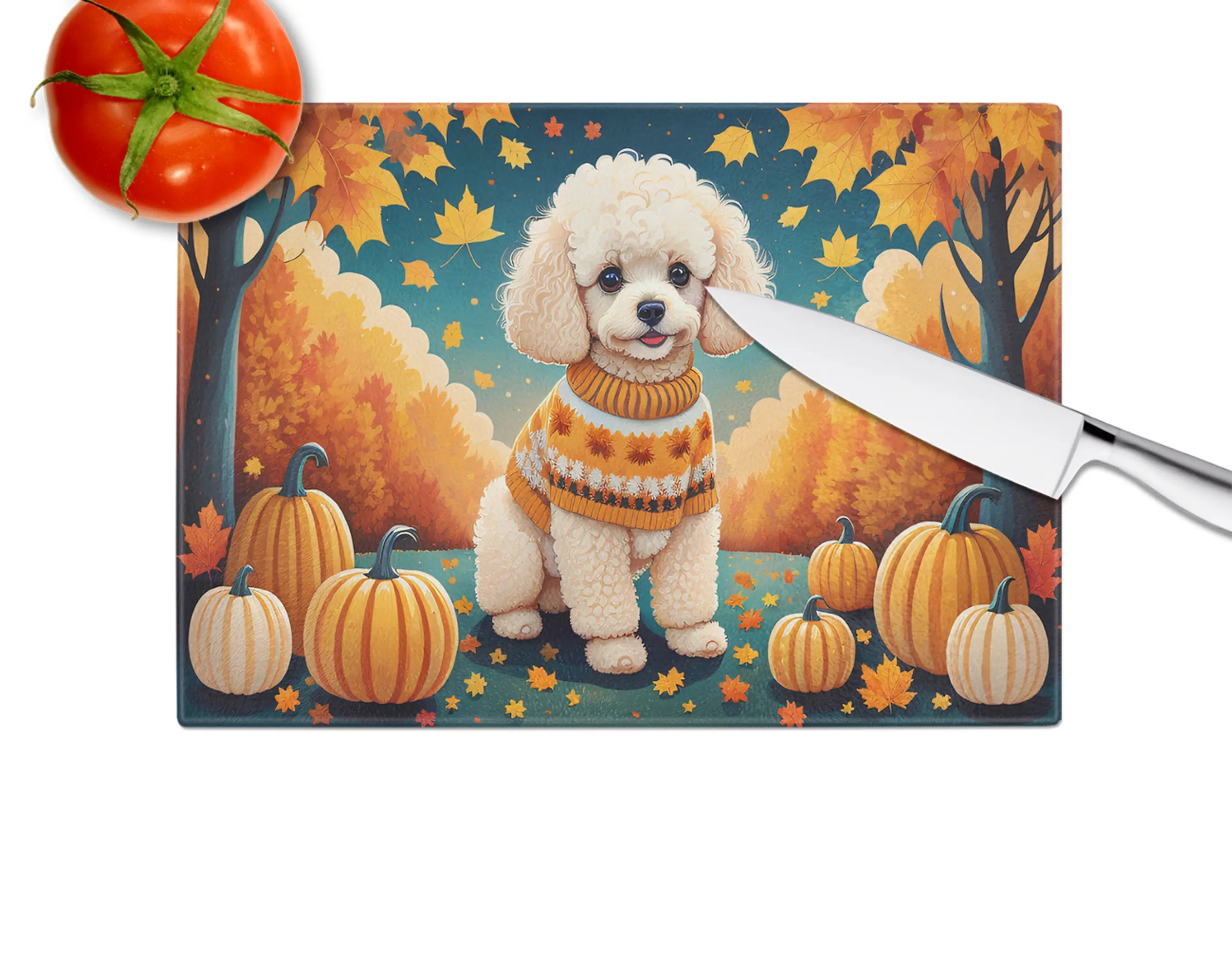 Poodle Fall Glass Cutting Board Caroline's Treasures