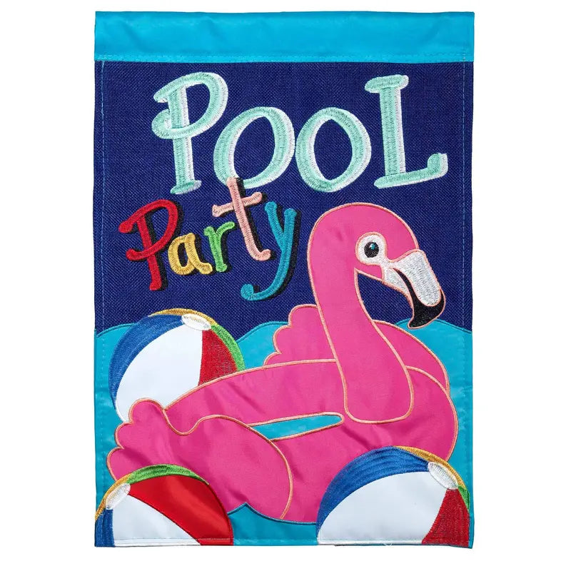 Pool Party Burlap Flamingo House Flag Double Applique Dicksons Inc