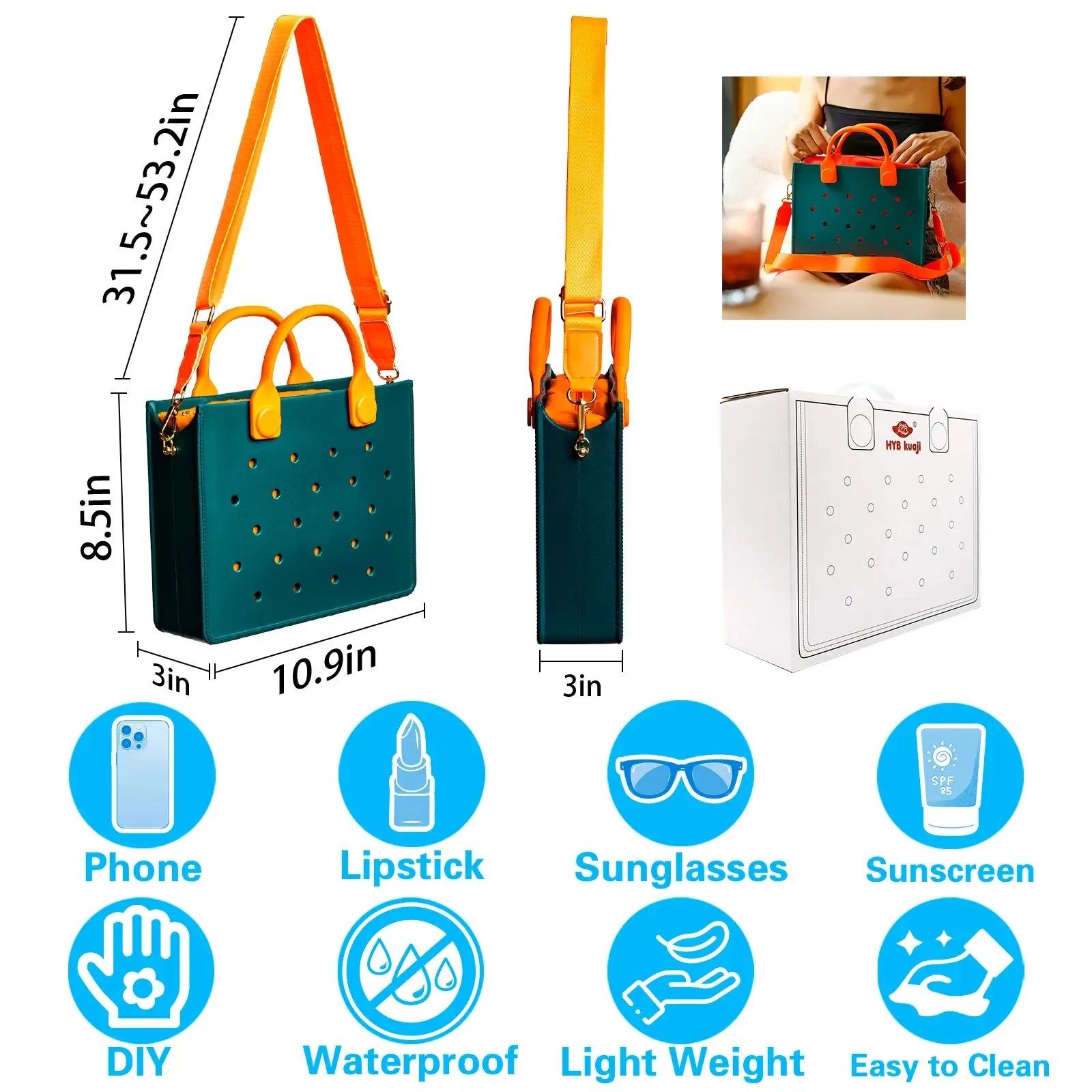 Portable EVA Beach Tote for Women Handbags Punch Holes for Clog Charms Durable Waterproof Bag for Shoe Charm Beach Bag Handbags GreatEagleInc