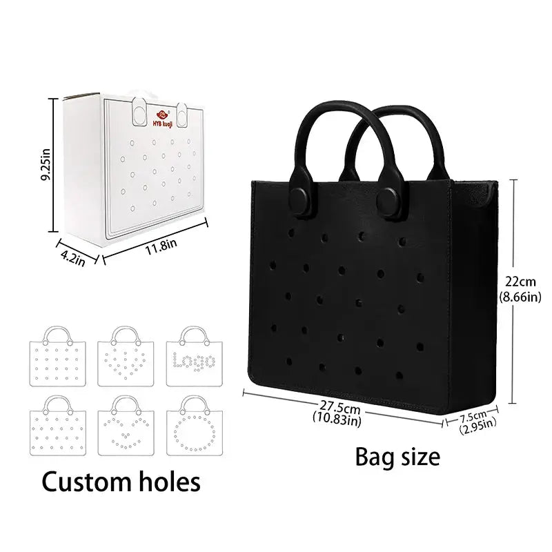 Portable EVA Beach Tote for Women Handbags Punch Holes for Clog Charms Durable Waterproof Bag for Shoe Charm Beach Bag Handbags GreatEagleInc