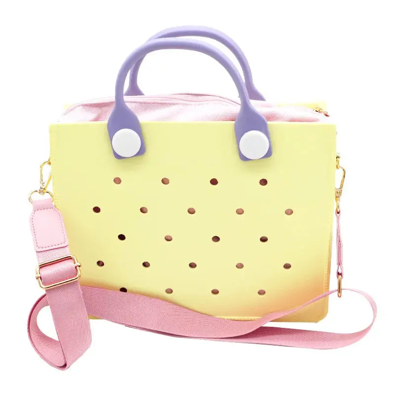 Portable EVA Beach Tote for Women Handbags Punch Holes for Clog Charms Durable Waterproof Bag for Shoe Charm Beach Bag Handbags GreatEagleInc