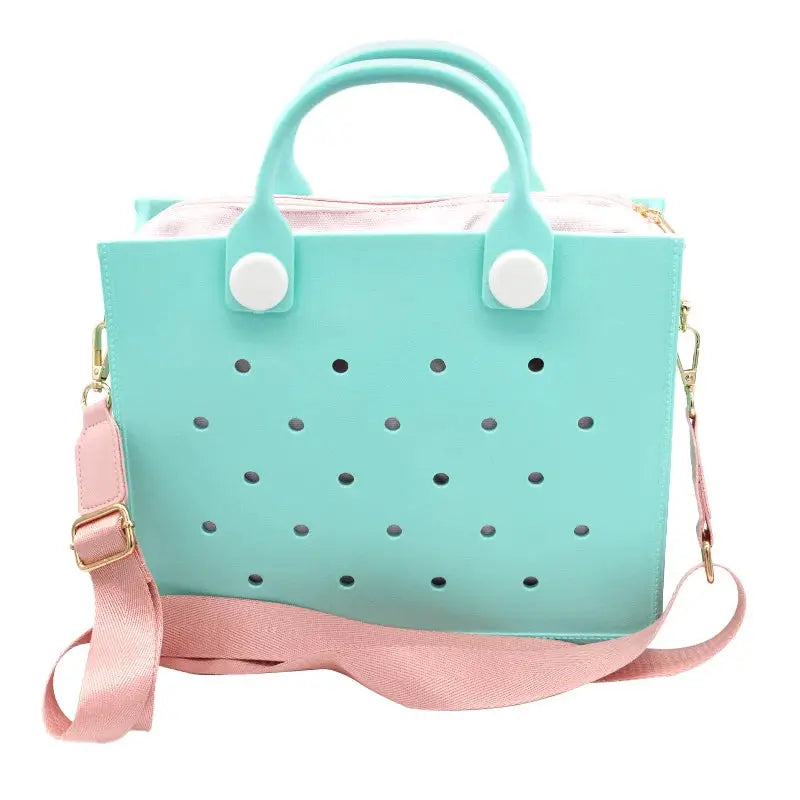 Portable EVA Beach Tote for Women Handbags Punch Holes for Clog Charms Durable Waterproof Bag for Shoe Charm Beach Bag Handbags GreatEagleInc