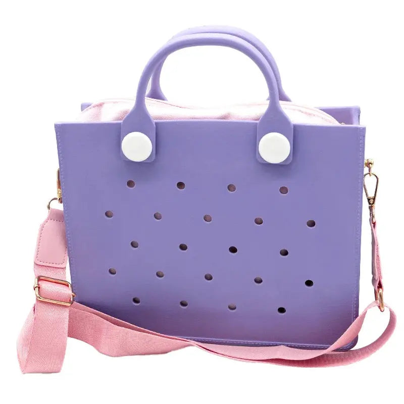 Portable EVA Beach Tote for Women Handbags Punch Holes for Clog Charms Durable Waterproof Bag for Shoe Charm Beach Bag Handbags GreatEagleInc