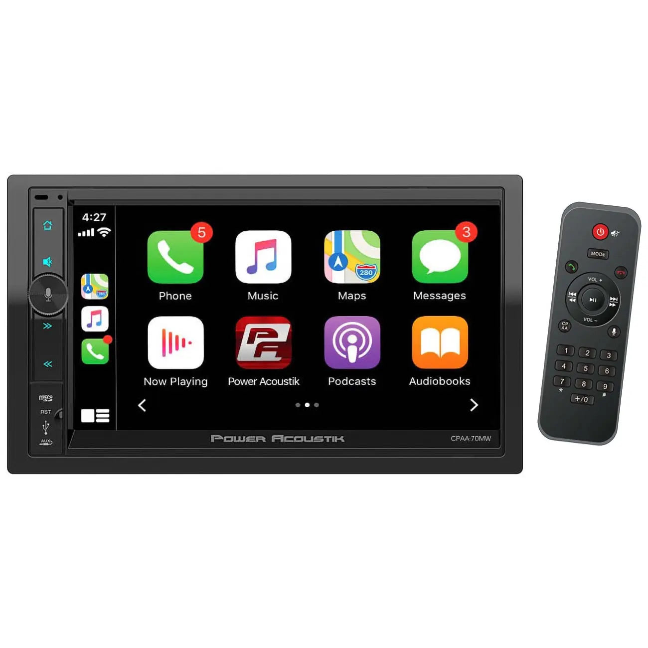Power Acoustik 7” Double Din Mechless Receiver With Wireless Apple Carplay/android Auto Power Acoustik