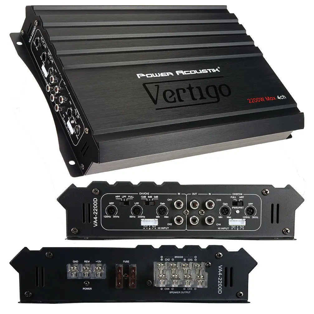 Power Acoustik Vertigo Series 4 Channel Amplifier 2200w Max Power Acoustik
