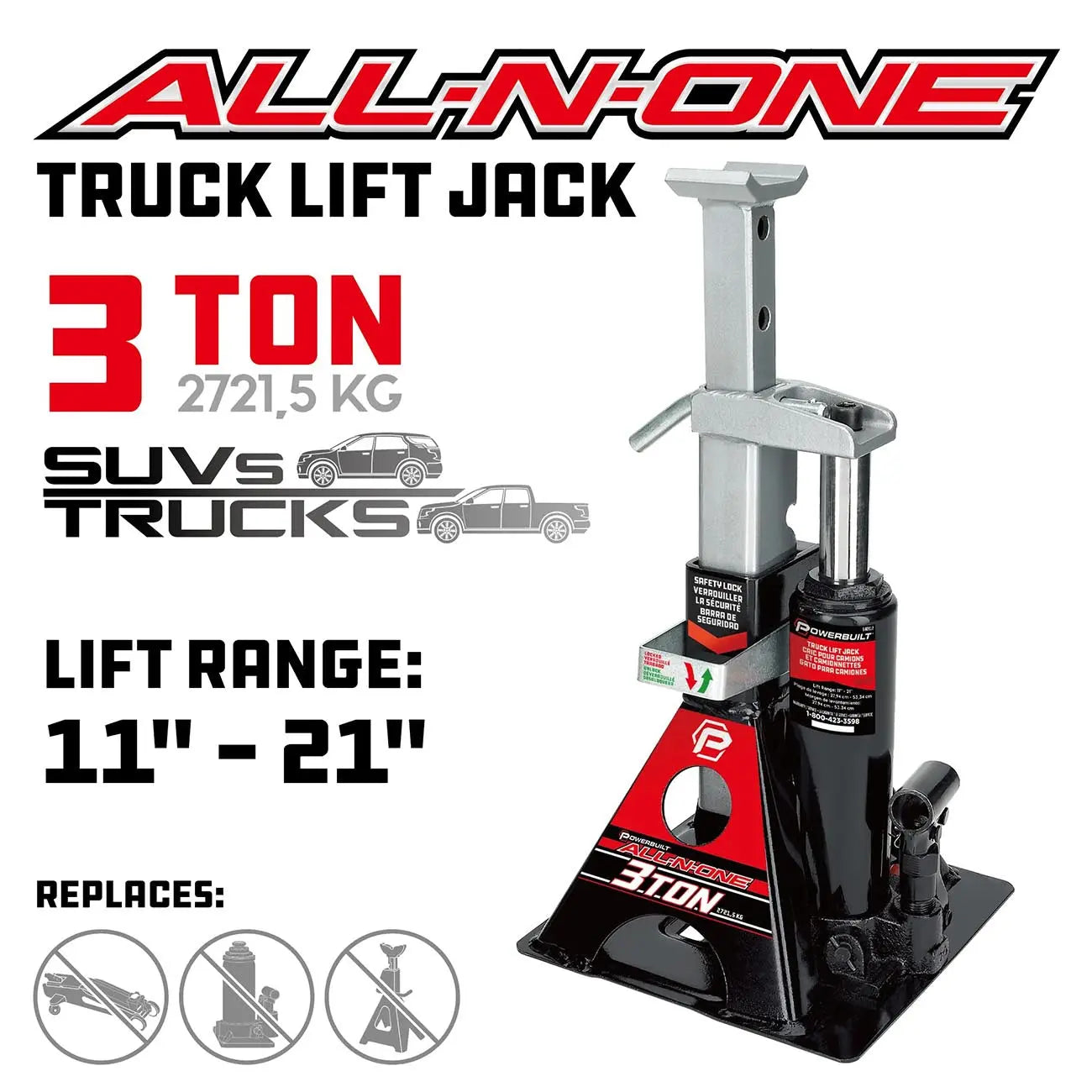 Powerbuilt 3-ton All-in-one Hydraulic Bottle Jack And Jackstand POWERBUILT