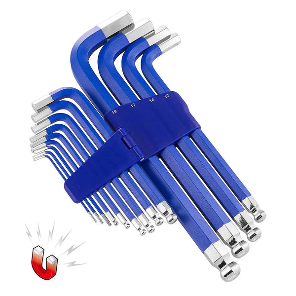Powerbuilt Blue Metric Long Arm Magnetic Hex Key Wrench Set (13 Piece Set) POWERBUILT