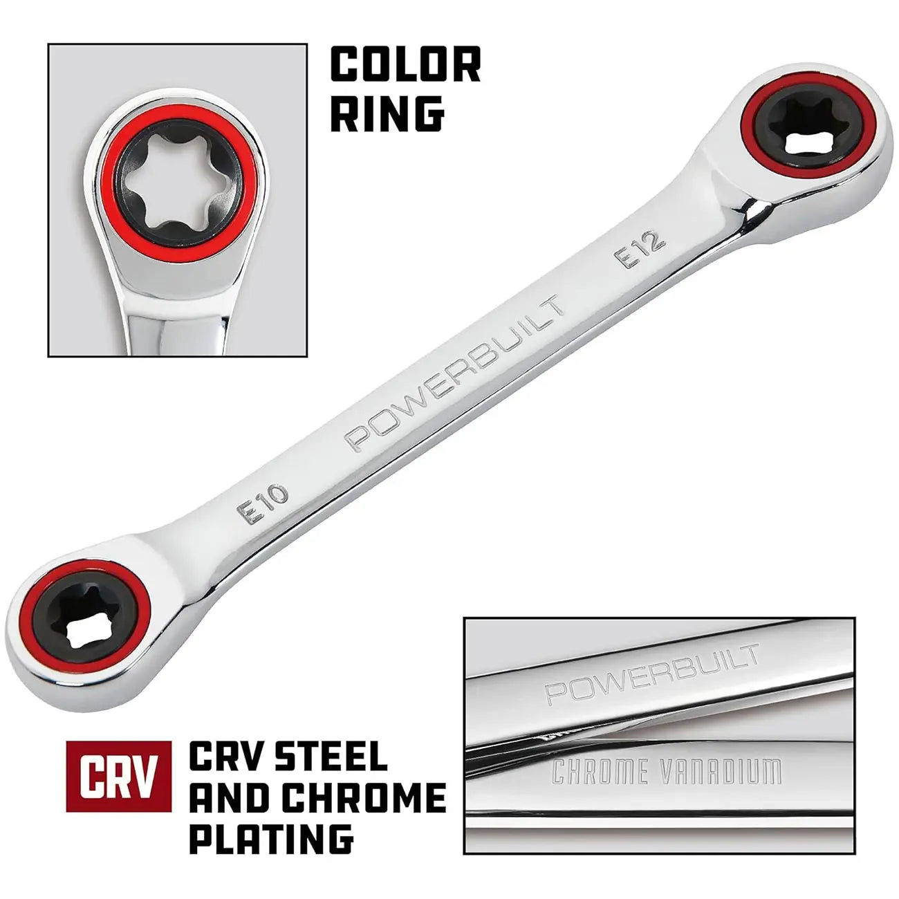 Powerbuilt Ratcheting Double Box-end E-star Wrench - E10/e12 POWERBUILT