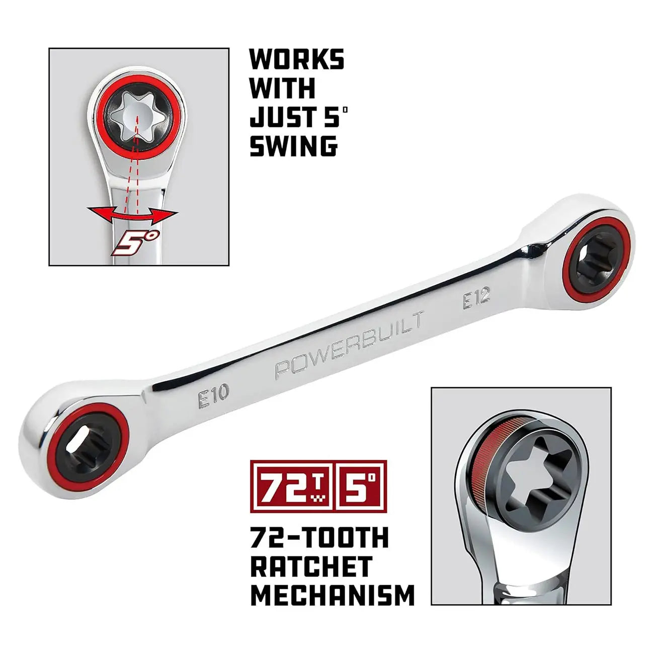 Powerbuilt Ratcheting Double Box-end E-star Wrench - E10/e12 POWERBUILT