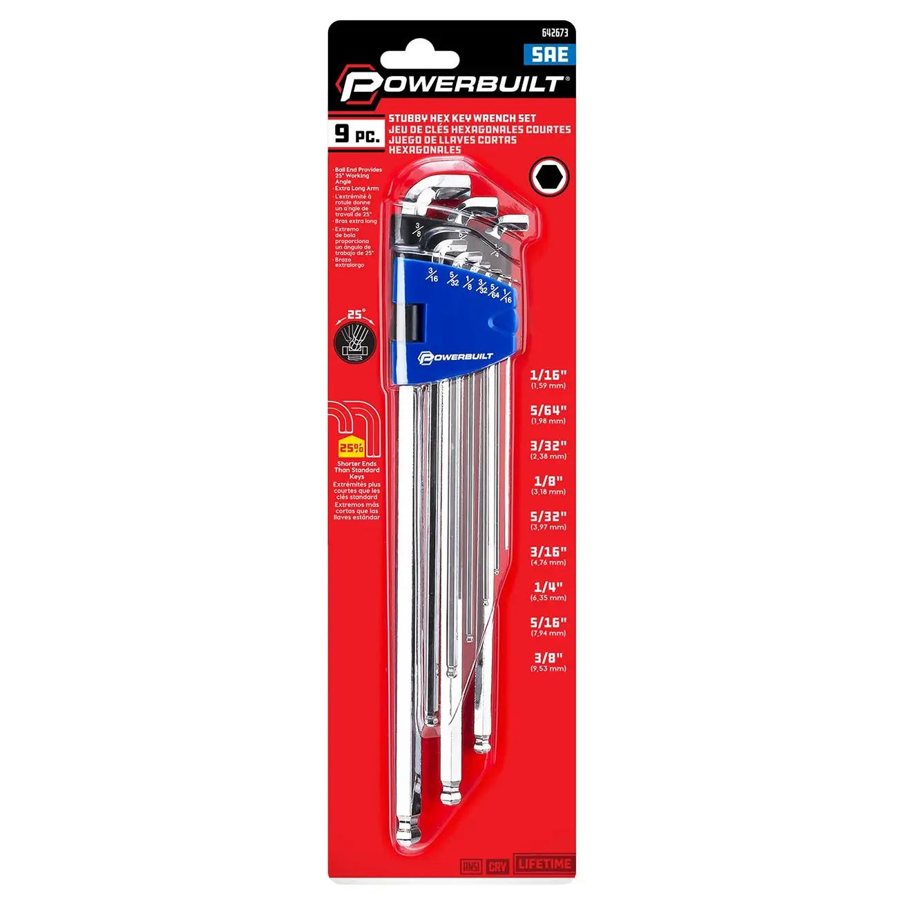 Powerbuilt Sae Stubby & Long Arm Hex Key Wrench Set (9 Piece Set) POWERBUILT