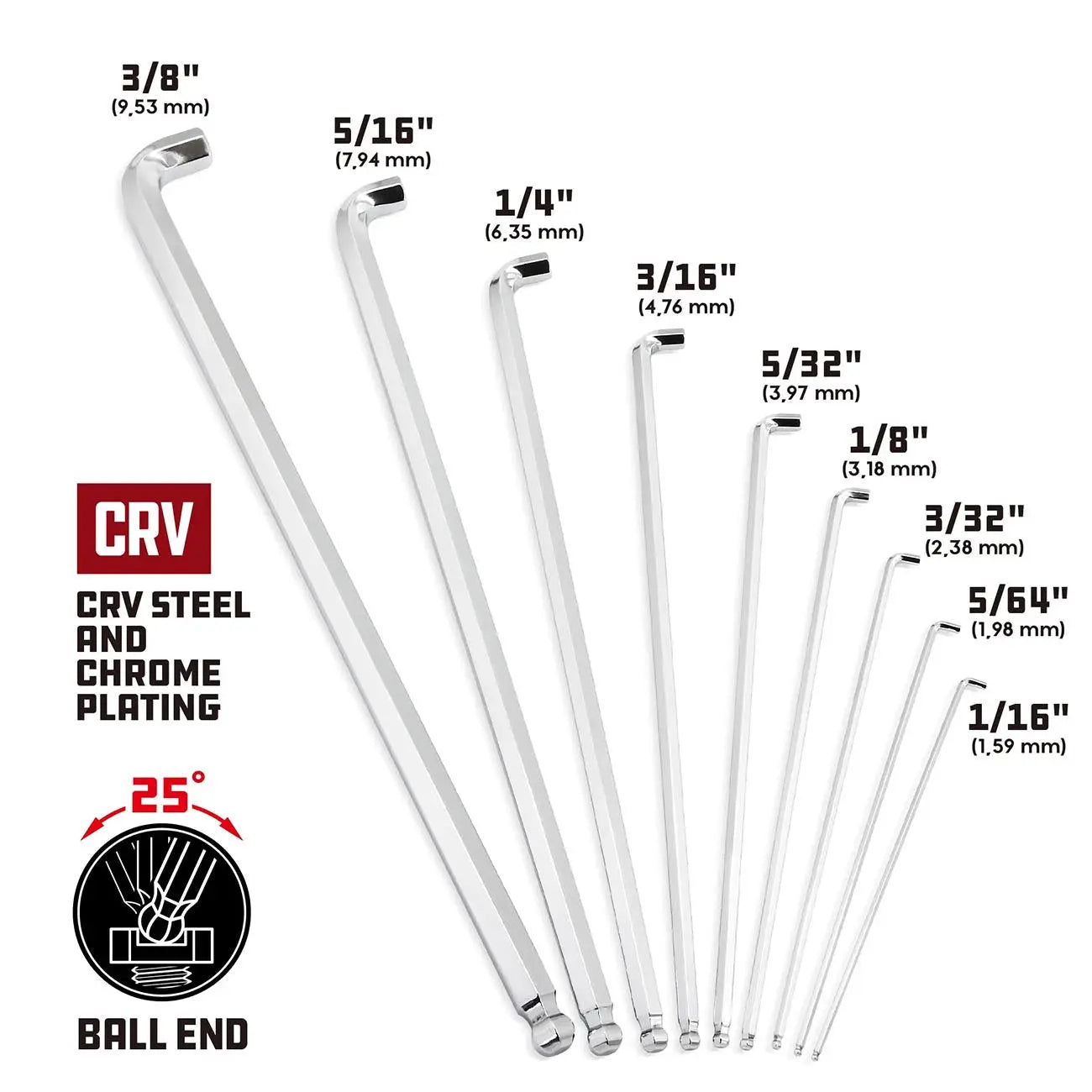 Powerbuilt Sae Stubby & Long Arm Hex Key Wrench Set (9 Piece Set) POWERBUILT