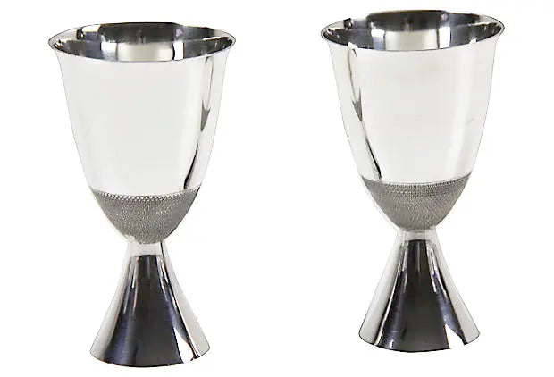 Pr Deco Goblets English Silver Plate C.1920 Corbell Silver