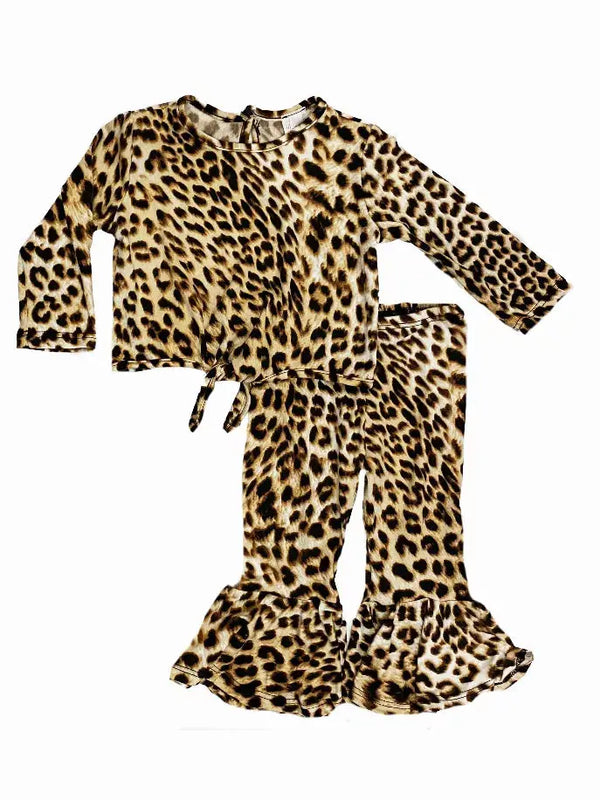 Pretty Leopard Top and Flared Pants Set Little Mass