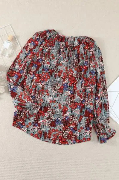Printed Long Sleeve V-Neck Drawstring Shirt Stay Warm in Style