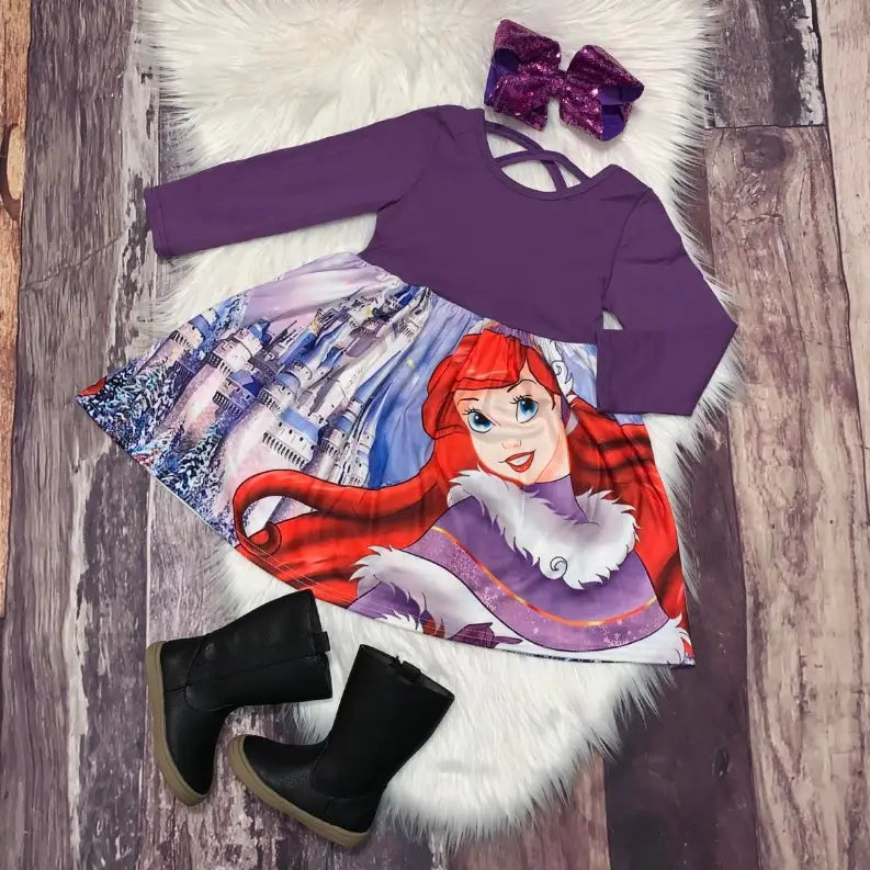 Printed Mid-Twirl Long Sleeve Dress - Mermaid Winter Princess Stella Bean Clothing