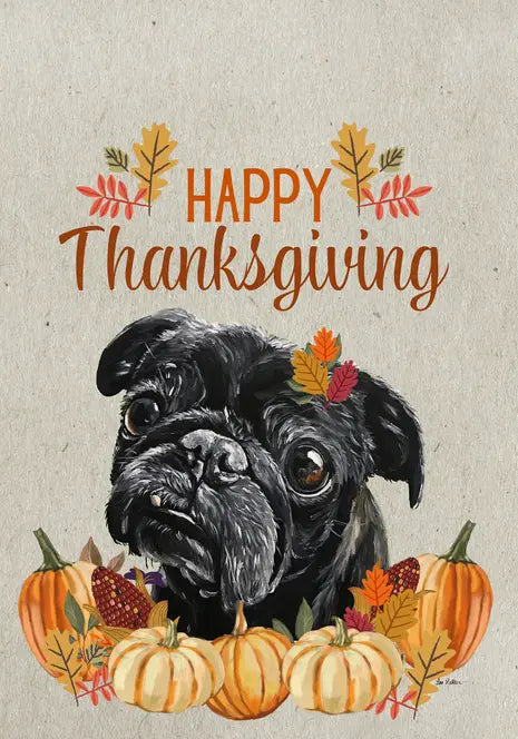 Pug Black - Hippie Hound Studio Best of Breed Thanksgiving House and Garden Flag Best of Breed
