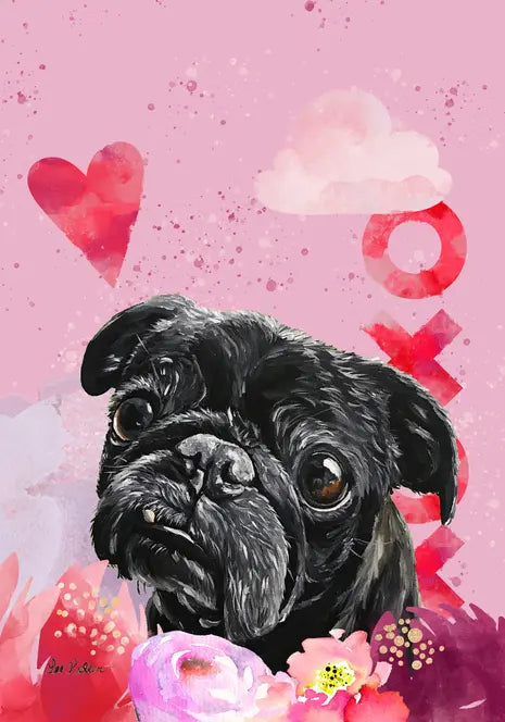 Pug Black - Hippie Hound Studios Valentines  House and Garden Flags Best of Breed