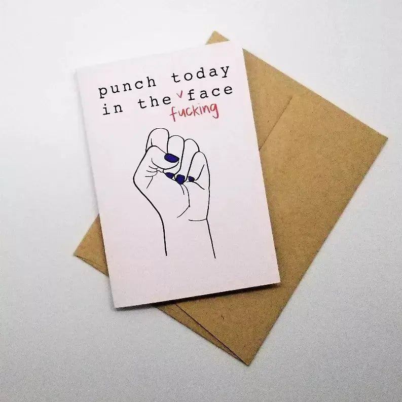 Punch Today in the Fucking Face - Greeting Card Black Cat Bazaar