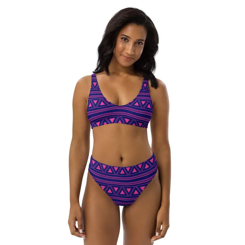 Purple Ethnic Tribal Recycled High Waisted Bikini for Women Adirelounge