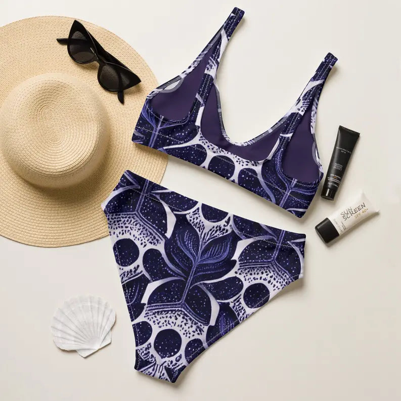 Purple Vintage Floral High-Waisted Two Piece Swimwear for Women Adirelounge