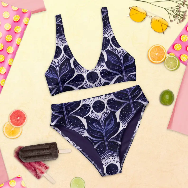 Purple Vintage Floral High-Waisted Two Piece Swimwear for Women Adirelounge
