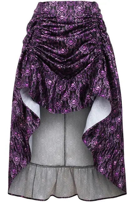 Purple & Black Skull Satin Adjustable High Low Skirt Daisy Corsets