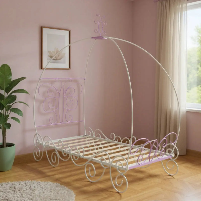 Purple and White Metal Canopy Bed Frame Homeroots Bed & Bath
