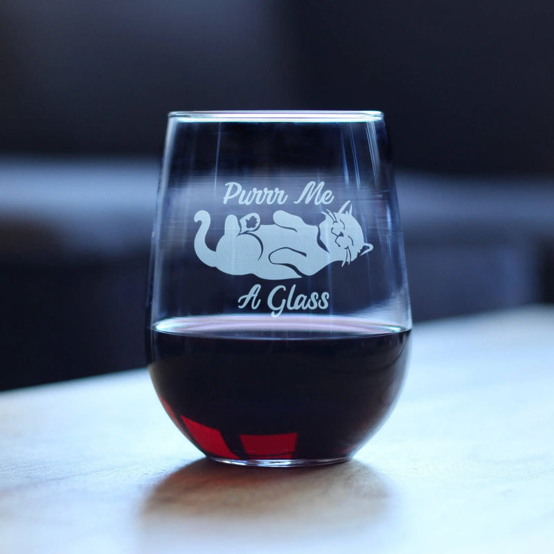 Purr Me A Glass Stemless Wine Glass - Cat Gifts and Decor Bevvee