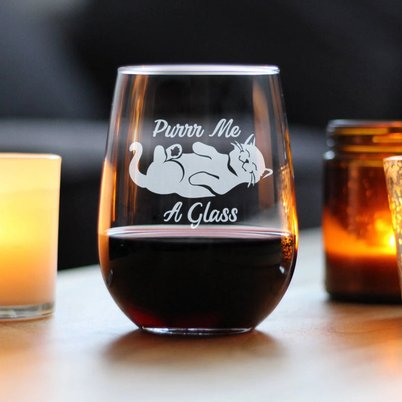 Purr Me A Glass Stemless Wine Glass - Cat Gifts and Decor Bevvee