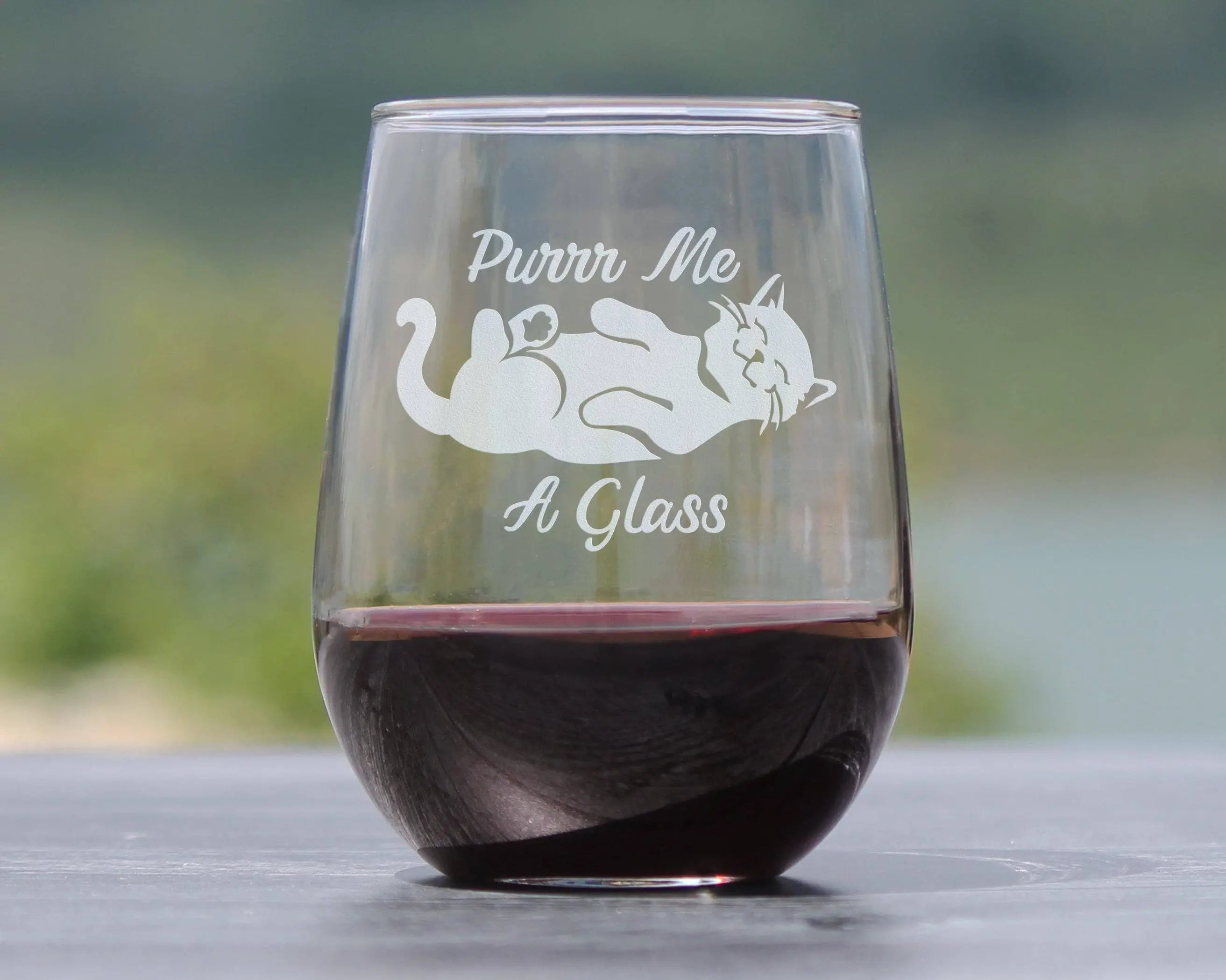 Purr Me A Glass Stemless Wine Glass - Cat Gifts and Decor Bevvee