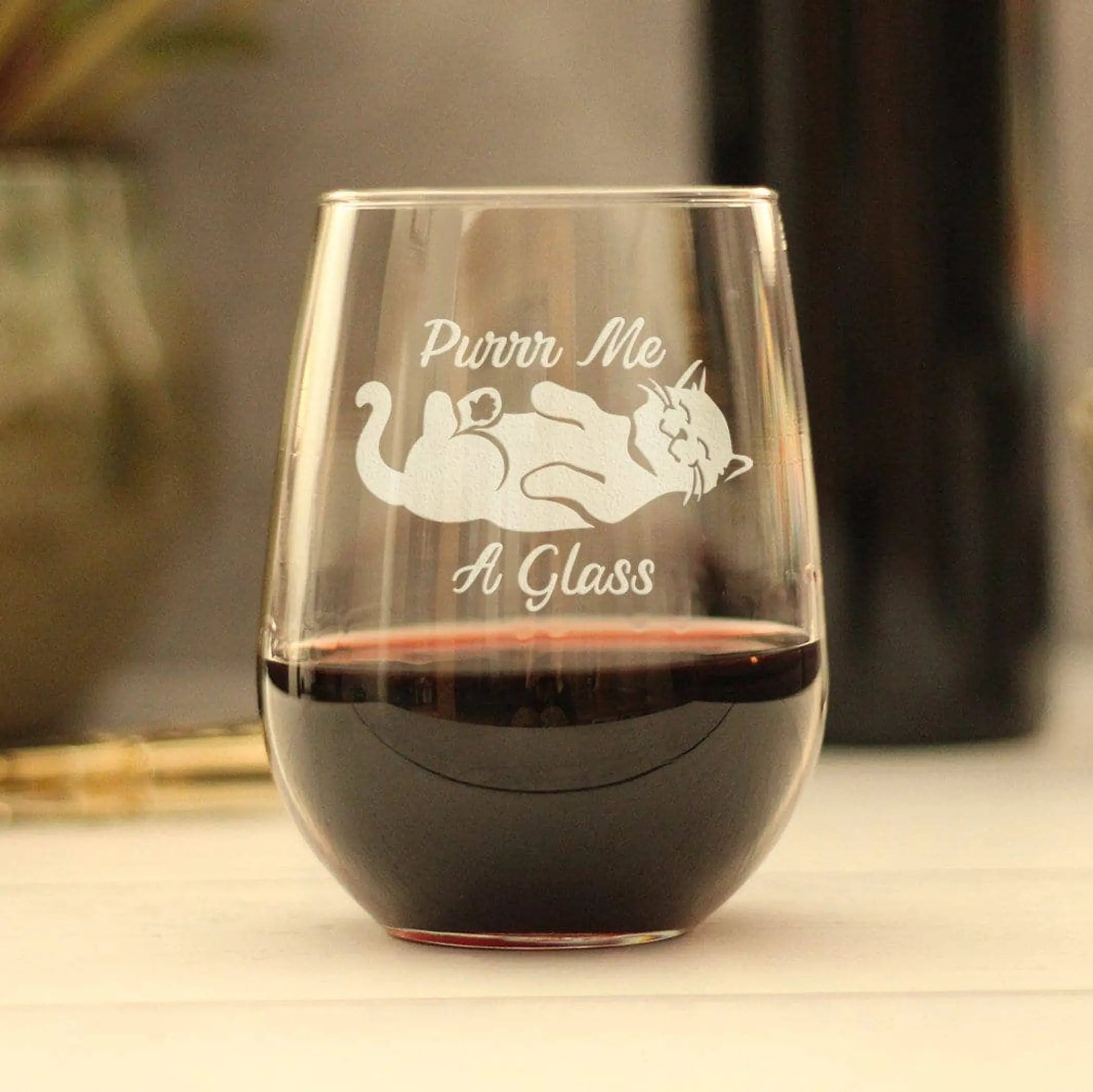 Purr Me A Glass Stemless Wine Glass - Cat Gifts and Decor Bevvee