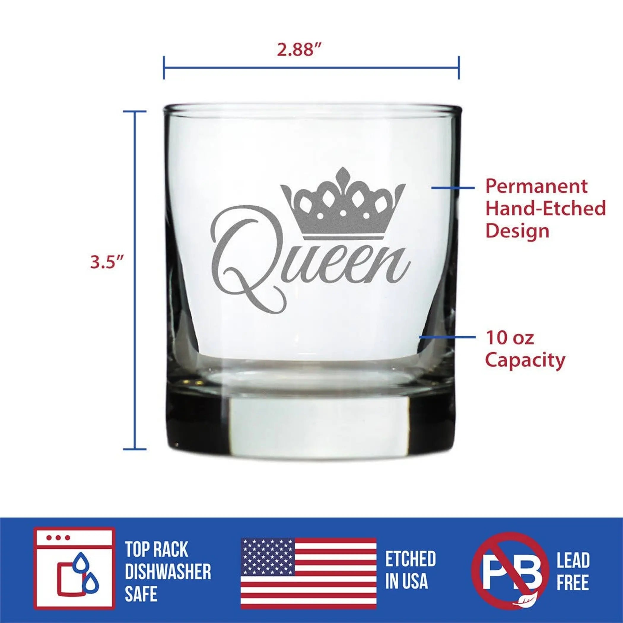 Queen Whiskey Rocks Glass -  Gifts and Decor Bevvee