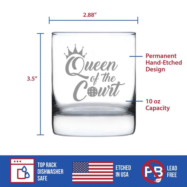 Queen of the Court Whiskey Rocks Glass - Pickleball Gifts Bevvee