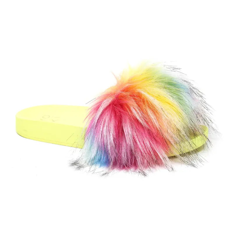 RIRI-19 Women's Flat Indoor Sandal With Multicolor Fur Yoki Fashion