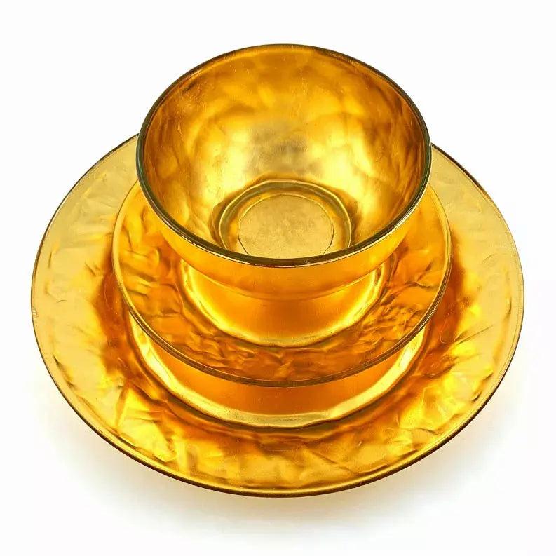 ROCHER 12 Pcs. Gilded Glass Dinnerware Set Red Pomegranate Collection
