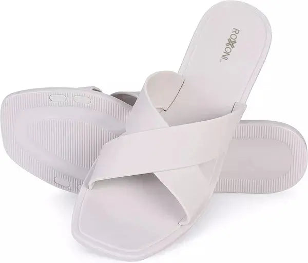 ROXONI Women Slippers Shower Pool Sandals Criss Cross Bathroom Quick Drying Slippers Roxoni