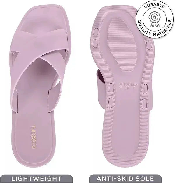 ROXONI Women Slippers Shower Pool Sandals Criss Cross Bathroom Quick Drying Slippers Roxoni