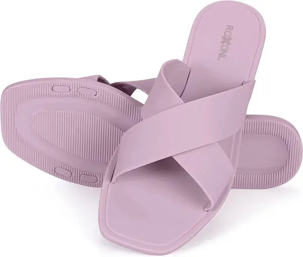 ROXONI Women Slippers Shower Pool Sandals Criss Cross Bathroom Quick Drying Slippers Roxoni
