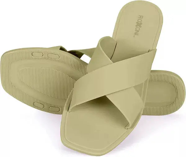 ROXONI Women Slippers Shower Pool Sandals Criss Cross Bathroom Quick Drying Slippers Roxoni