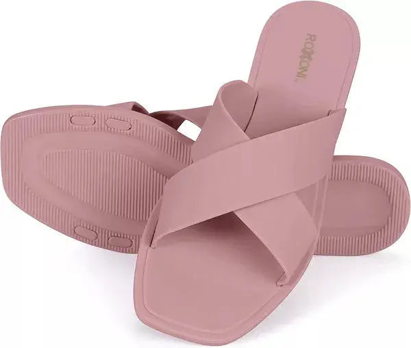 ROXONI Women Slippers Shower Pool Sandals Criss Cross Bathroom Quick Drying Slippers Roxoni