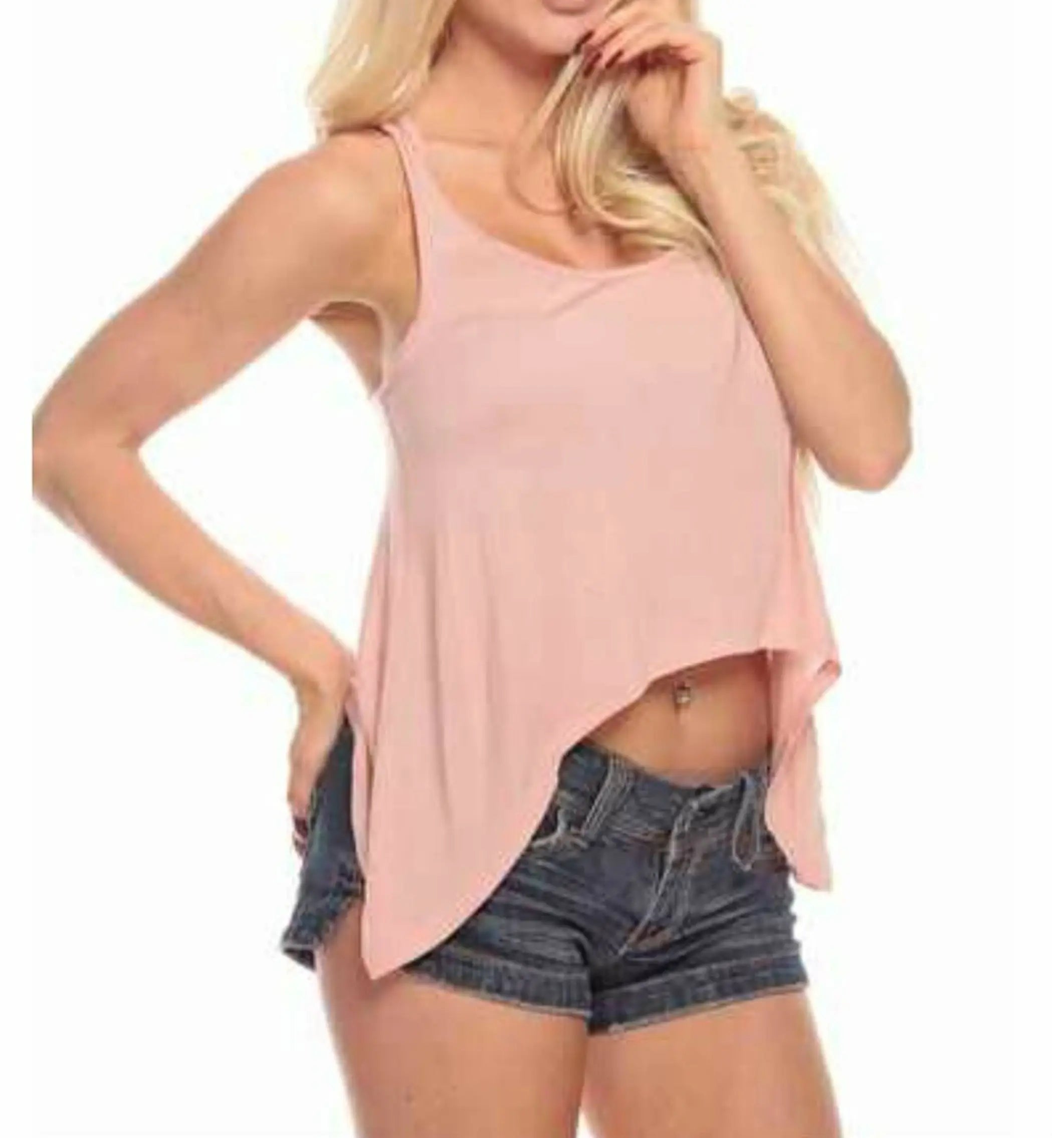 Racer Back High  Sides Crop Tank Top Blush SurelyMine