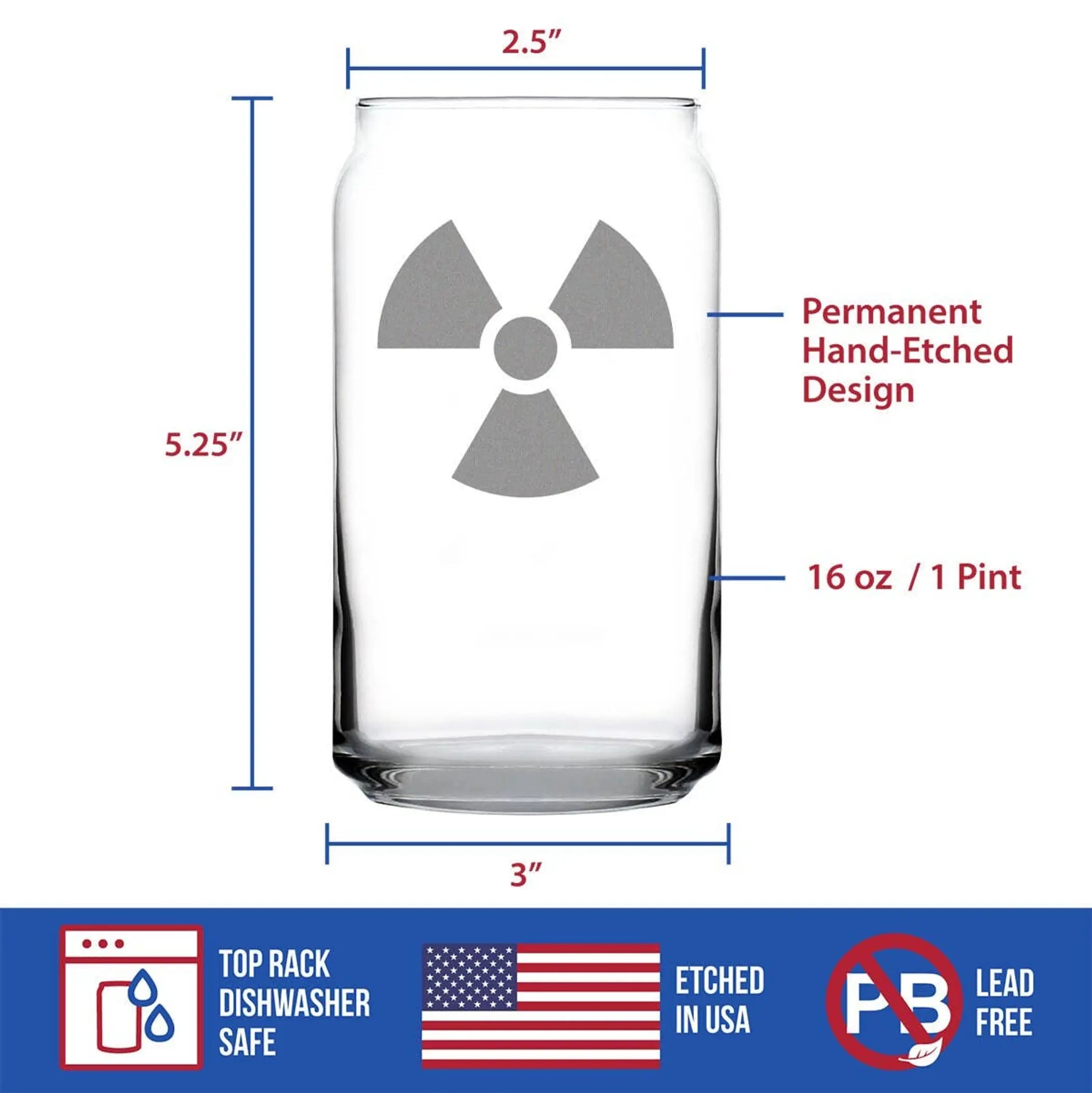 Radiation Symbol Beer Can Pint Glass - Radiologists Gifts Bevvee