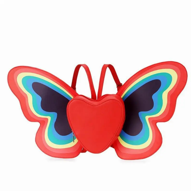 Rainbow Butterfly Wings Heart Backpack Cocus Pocus