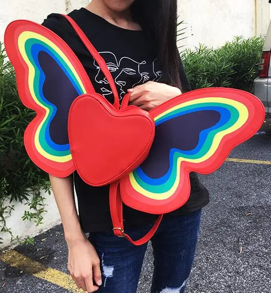 Rainbow Butterfly Wings Heart Backpack Cocus Pocus