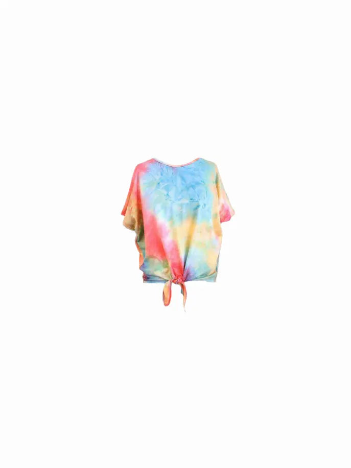 Rainbow Tie Dye Top with Tie Front Tru Luv