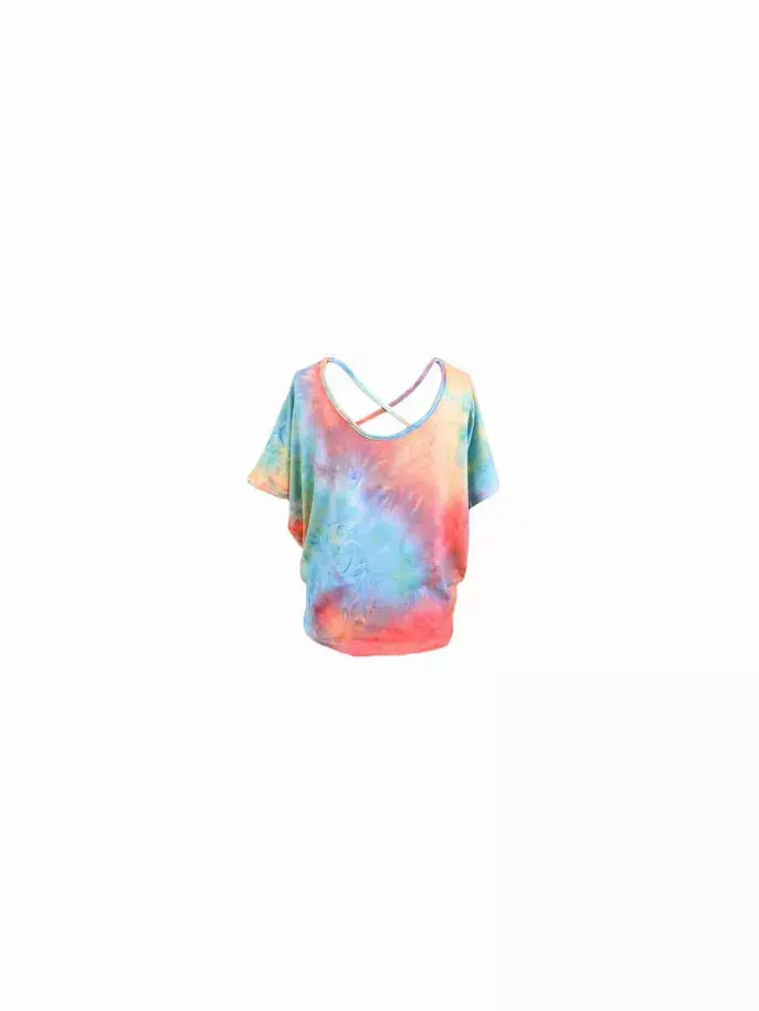 Rainbow Tie Dye Top with Tie Front Tru Luv
