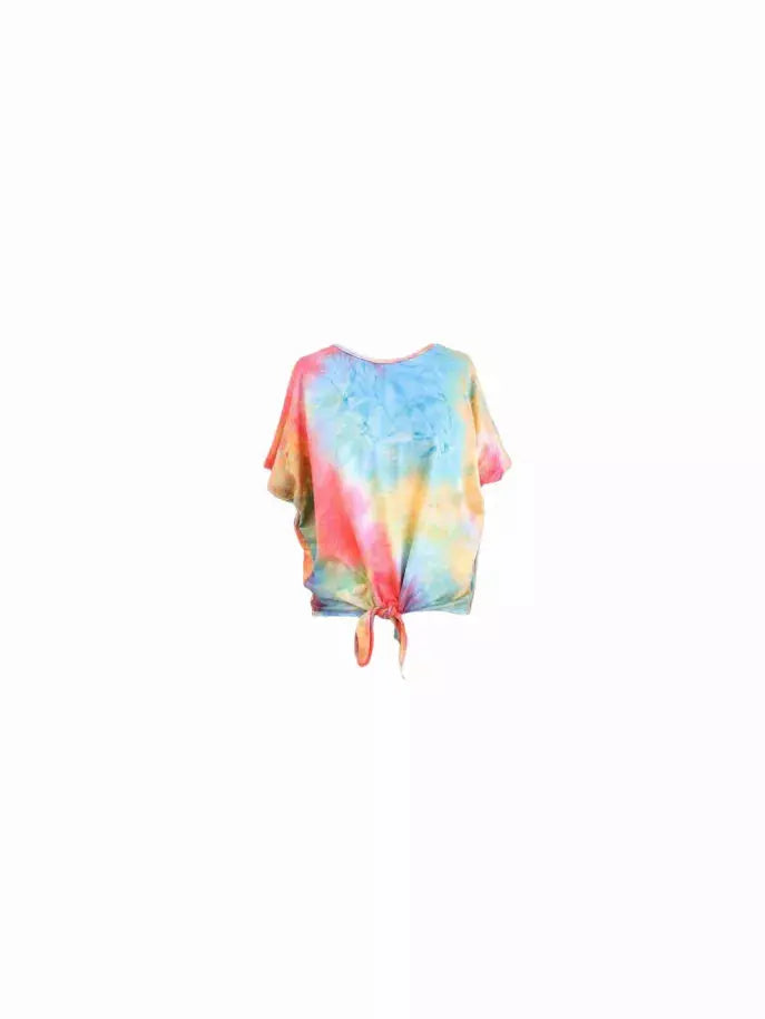 Rainbow Tie Dye Top with Tie Front Tru Luv