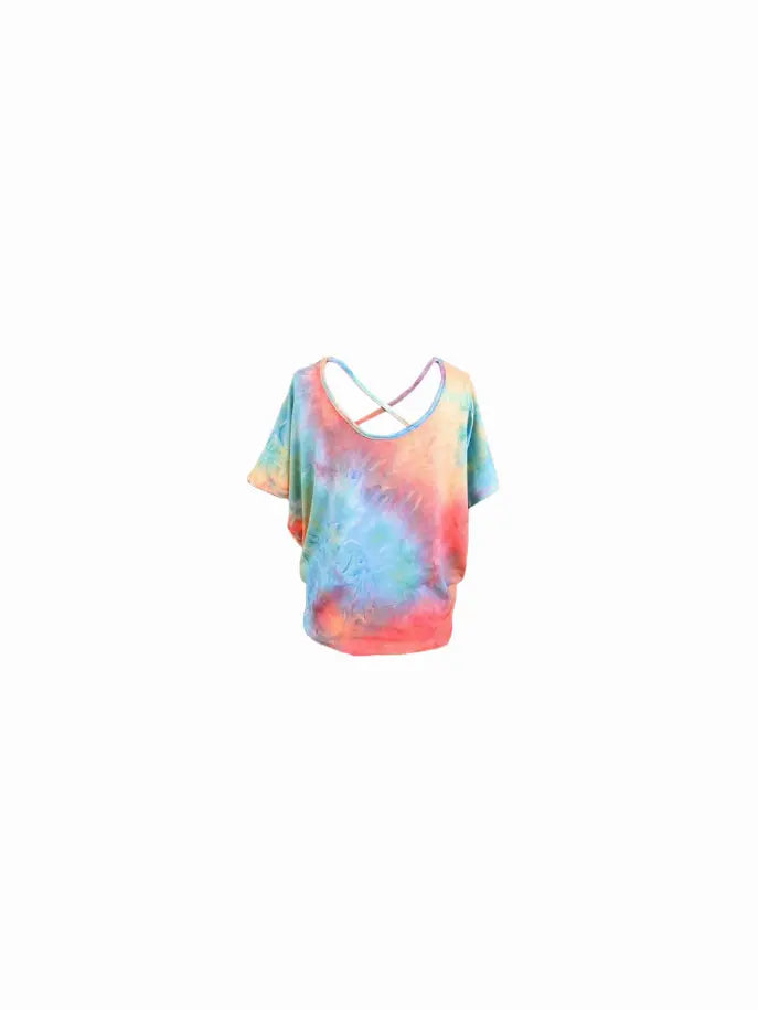 Rainbow Tie Dye Top with Tie Front Tru Luv