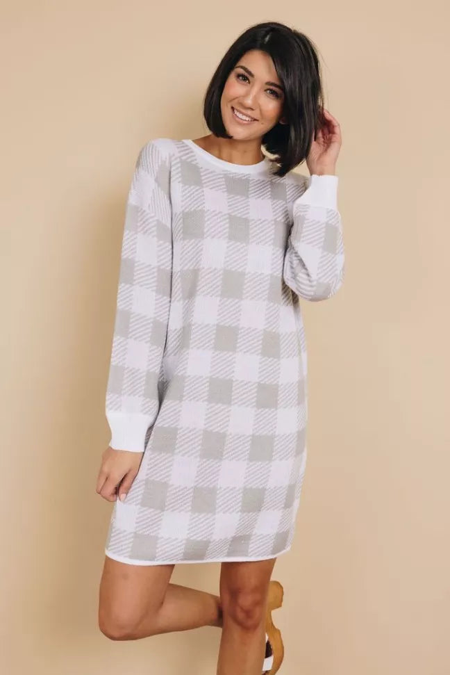 Raleigh Gingham Sweater Dress Stay Warm in Style